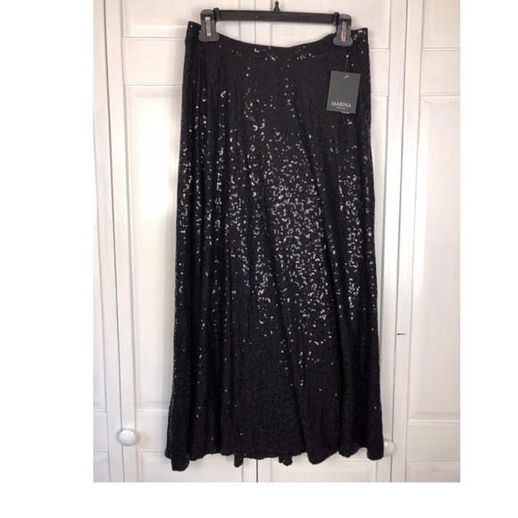 MARINA BLACK SEQUINED MAXI Skirt l Special Occasion -Women’s Medium - Picture 1 of 3